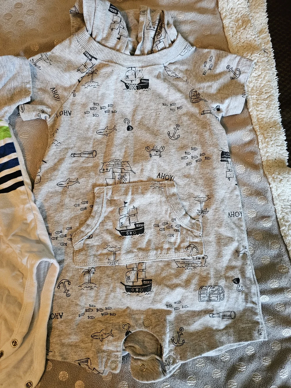 Carter's Green, Blue & Gray Striped Bodysuit with Gray Nautical Romper 24 Months